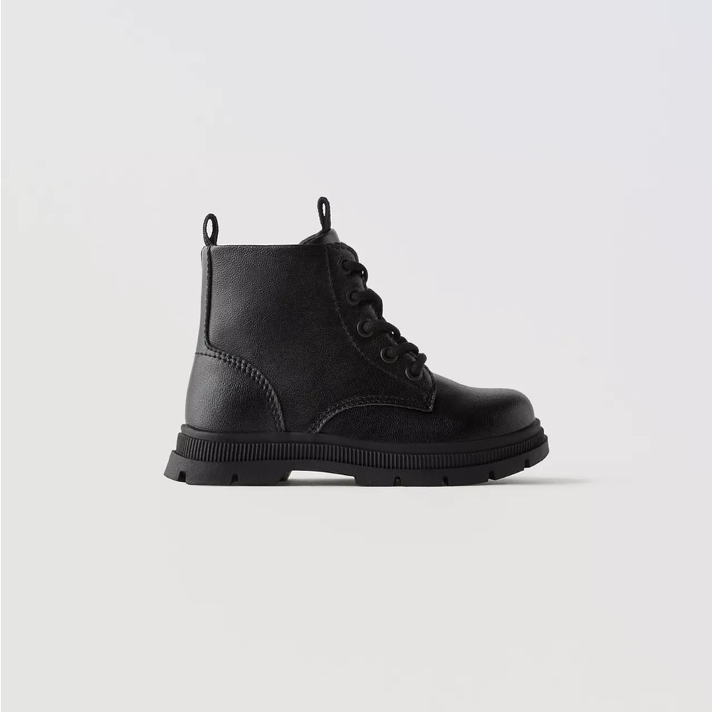Zara Kids Black Leather Lace-Up Boots